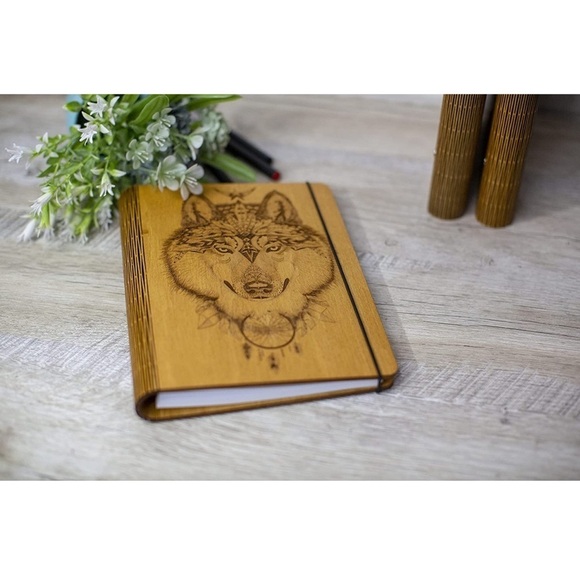 Mystical Wolf Engraved Wooden Journal - Picture 5 of 15
